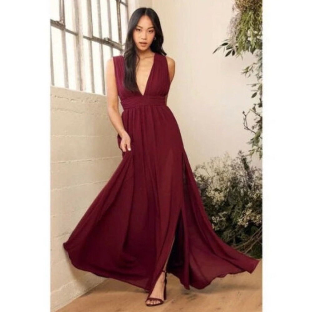 Lulus Heavenly Hues Burgundy Maxi Dress